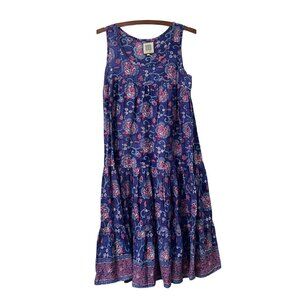 Alicia Bell Purple Pink Floral Cotton Sleeveless Tiered Midi Dress Size Medium